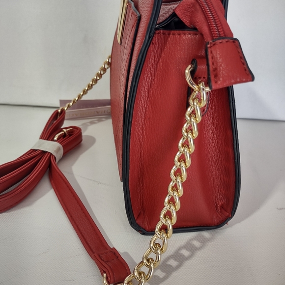 Vegan Hand Bag Purse Red and Gold Fall Autumn Satchel Crossbody Women's Clothing - Picture 9 of 12